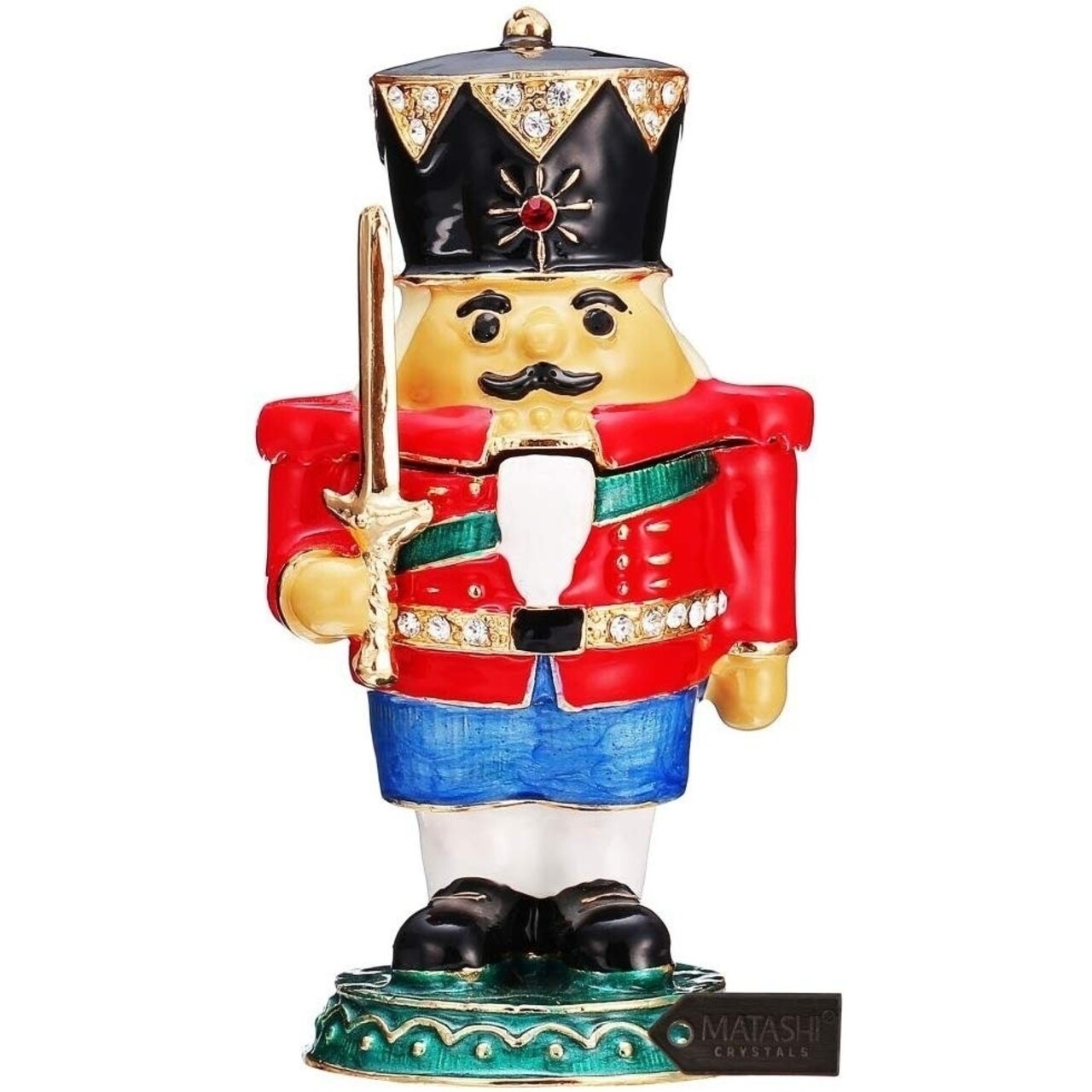 Matashi Nutcracker Trinket Box W/ Crystals And Hand-Painted Craftsmanship Holds Jewelry Necklaces Rings Earrings